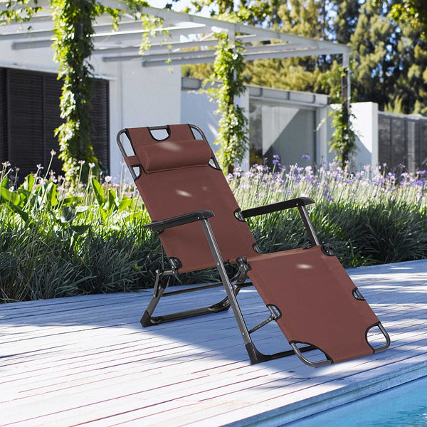 English Elm Outsunny Folding Chaise Lounge Chair - Portable 2-In-1 Adjustable Pool & Beach Chair With Pillow, Pocket W2225P217585-GIGA