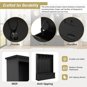 English Elm ON-TREND Elegant Wide Hall Tree with Lift-Top Storage Bench, 5 Hooks, 2 Drawers, Retro Handles, 59" W Black N721P234409B