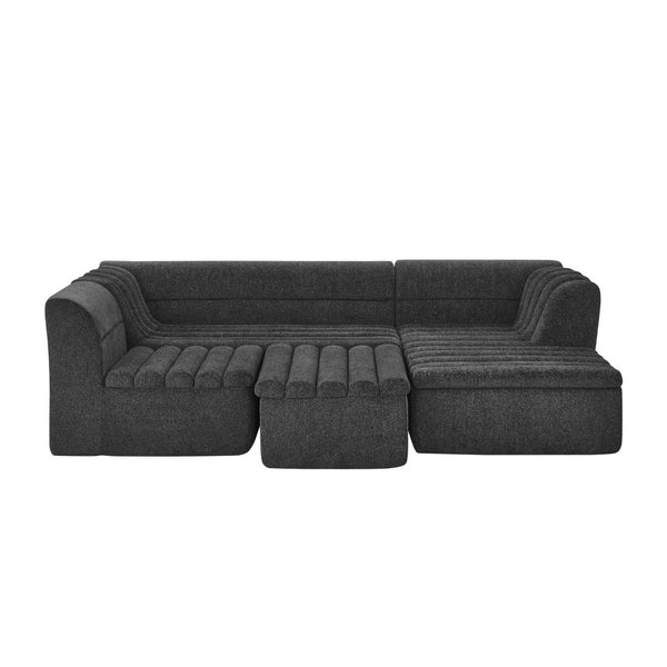 English Elm 135" U-shaped Chenille Sectional with Movable Ottoman Four Piece Modular Living Room Sofa Black W1413S00123