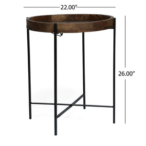 English Elm Round Mango Wood Tray Top End Table with Foldable Iron Legs for Living Room 68815.00