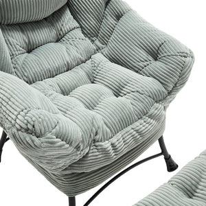 English Elm Lazy Chair Plush Ottoman Lounge Chair with Ergonomic Back, Side Pocket, Steel Frame Comfort Light Green W640P271556