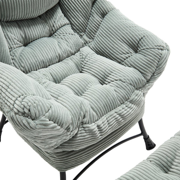 English Elm Lazy Chair Plush Ottoman Lounge Chair with Ergonomic Back, Side Pocket, Steel Frame Comfort Light Green W640P271556