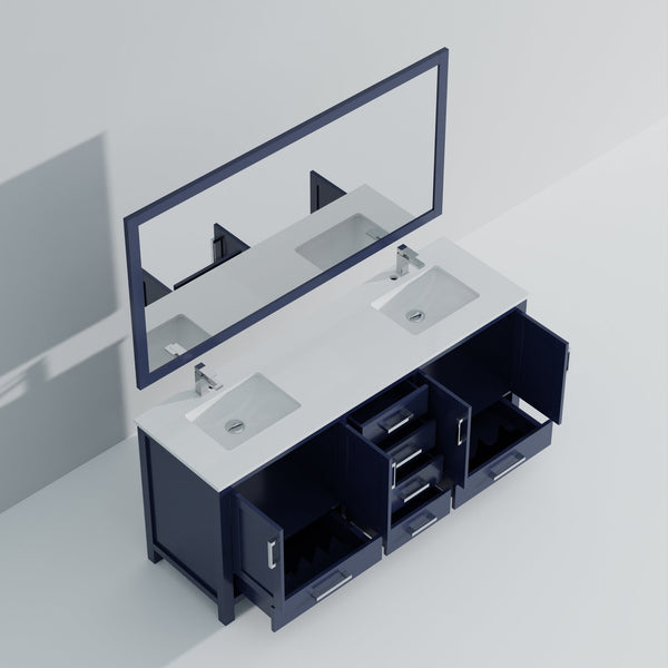 English Elm Navy 72" Double Bath Vanity with Cultured Marble Top, Chrome Faucet, Scratch-Resist Surface, Mirror B2731S01025