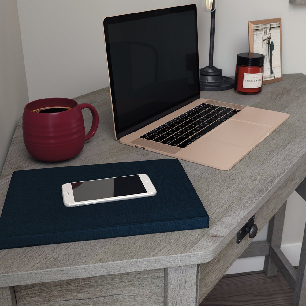 English Elm Corner Computer Desk with Pull-Out Keyboard Drawer, Brown Engineered Wood, Compact Sturdy Workstation B356P402667