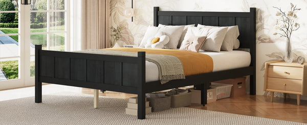 English Elm Twin Platform Bed Vertical Slat Headboard Farmhouse Shaker Wood Grain Finish Bedroom Black N733P422479E
