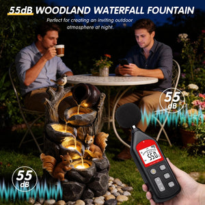 English Elm Squirrel Resin Tree Stump Outdoor Water Fountain with Led Lights Garden Patio Decor W5397P454718