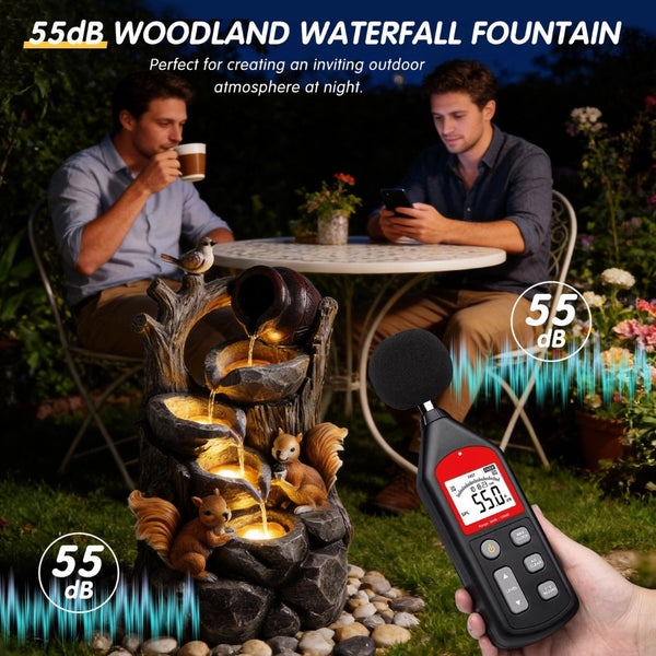 English Elm Squirrel Resin Tree Stump Outdoor Water Fountain with Led Lights Garden Patio Decor W5397P454718