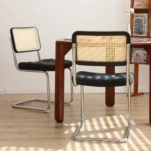 English Elm Dining Chairs Set of 4 Velvet Seat Woven Rattan Back Chrome Cantilever Frame Black W2105S00007