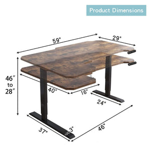English Elm L-shaped Electric Standing Desk with Memory Presets and Cable Management for Home Office Rustic Brown W614P431986