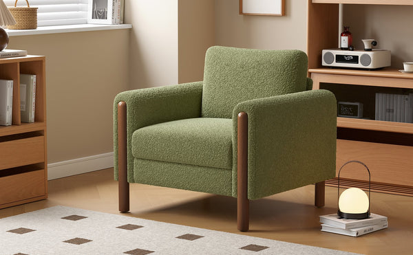 English Elm Christopher Knight Home® - Oversized Teddy Velvet Accent Chair with Curved Armrests, Tufted Mid-Century Design and Walnut Legs Green N765P189679N