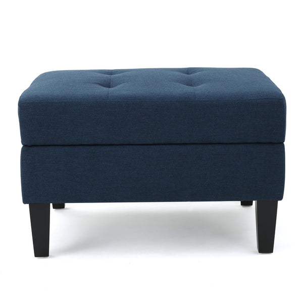 English Elm Christopher Knight Home® - STORAGE ottoman with tufted waffle stitch, birch wood legs, ample hidden storage and contemporary style Navy Blue 57608.00DBL