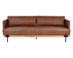 Sunpan Saul Sofa - Handcrafted Comfort with Rustic Oak Frame and Black Iron Legs for Timeless Elegance Shalimar Tobacco Leather