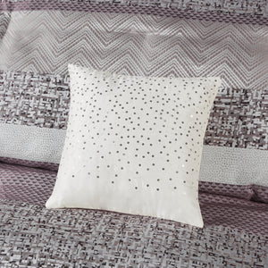 English Elm 7 Jacquard Comforter Set King with Striped Motif, Beige Reverse, Embroidered Decorative Pillows, Machine Washable Purple 18.5 L x 14.17 W x 11.81 H B03597201