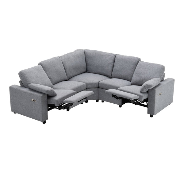 English Elm 89" Power Recliner Sectional Sofa with USB Ports, Storage Drawers, Linen Upholstery, Theater Comfort Gray N719S001590E
