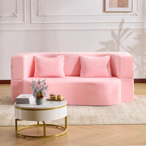 English Elm 71-inch plush folding sofa bed with high-density foam, faux fur futon convertible for guests and yoga Pink W1829P362300