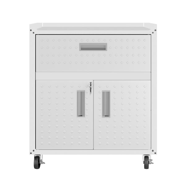 English Elm Rolling Metal Garage Cabinet with Locking Doors Diamond Texture Industrial Storage White B365P398221