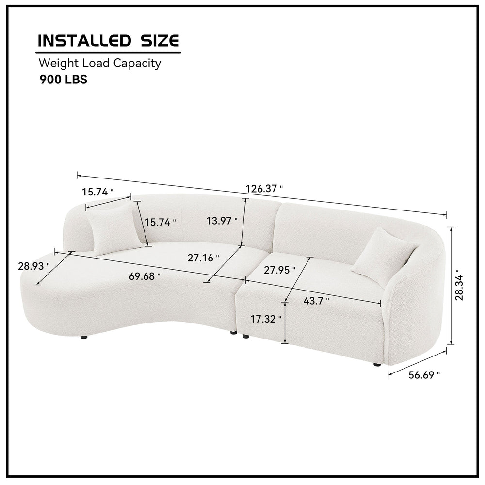 English Elm Luxury Modern Curved Boucle Sofa with Left Chaise — 2-Piece White Sectional, Plush, No Assembly W876S00303