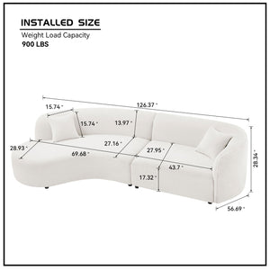 English Elm Luxury Modern Curved Boucle Sofa with Left Chaise — 2-Piece White Sectional, Plush, No Assembly W876S00303