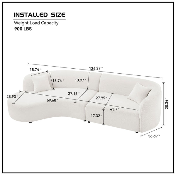 English Elm Luxury Modern Curved Boucle Sofa with Left Chaise — 2-Piece White Sectional, Plush, No Assembly W876S00303