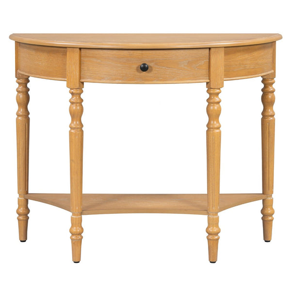 English Elm Trexm Farmhouse Half Moon Entryway Console with Drawer Open Shelf Pine Legs N715P383795D