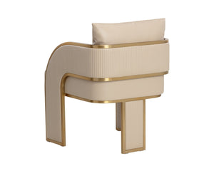 Sunpan BAZ Dining Armchair - Luxe Napa Beige Faux Leather with Gold Accents for Modern Elegance & Comfort 112284