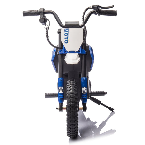 English Elm 24v Kids Electric Motocross Motorcycle 200w Hub Motor Suspension Led Bluetooth Audio Blue W1578P225048