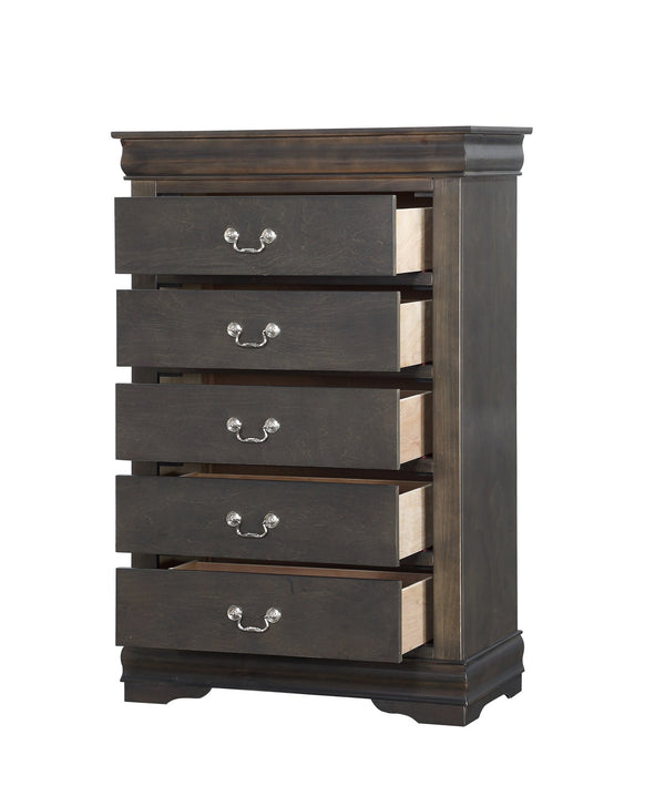 English Elm Dark Grey Five-Drawer Chest with Smooth Metal Pulls, Solid Pine Build, Contemporary Storage Solution B062P209040