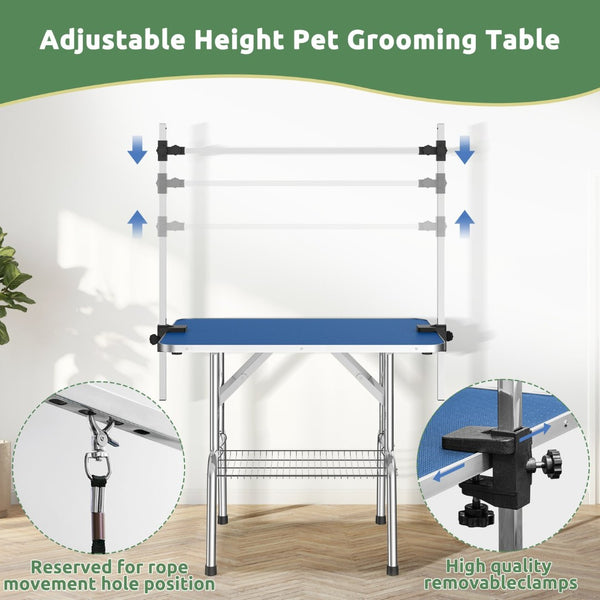 English Elm 36 Inch Folding Pet Grooming Table with Restraint Arm Waterproof Mdf Top Mesh Basket T3210P293741