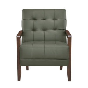 English Elm Modern Tufted Leather Accent Chair with Walnut Wood Frame, Upholstered Seat, Compact Stylish Design Green 28 L x 21 W x 25.75 H B011P271927