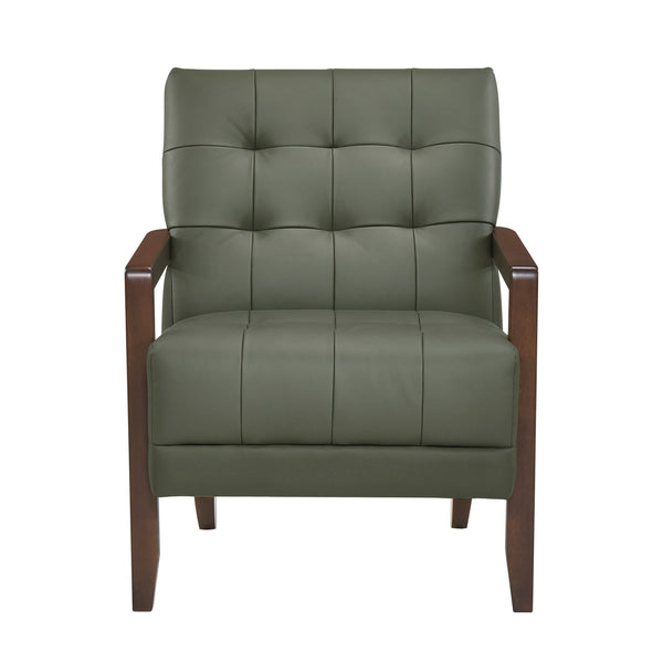 English Elm Modern Tufted Leather Accent Chair with Walnut Wood Frame, Upholstered Seat, Compact Stylish Design Green 28 L x 21 W x 25.75 H B011P271927