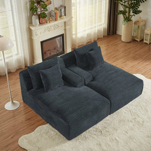 English Elm Compressible modern double chaise lounge with corduroy, spring padding comfort and no assembly required DARK GREY W2339P278022
