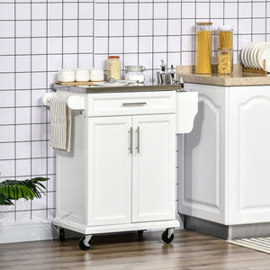 English Elm Homcom Rolling Kitchen Island With Stainless Steel Top, Drawer & Towel Rack – Perfect For Small Spaces! W2225P200710