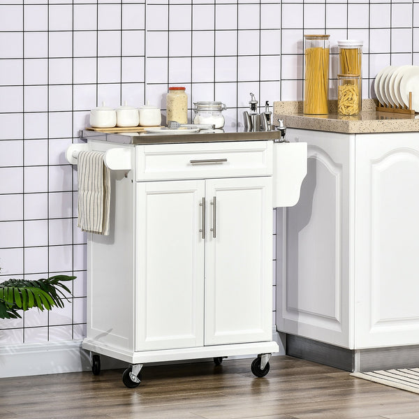 English Elm Homcom Rolling Kitchen Island With Stainless Steel Top, Drawer & Towel Rack – Perfect For Small Spaces! W2225P200710