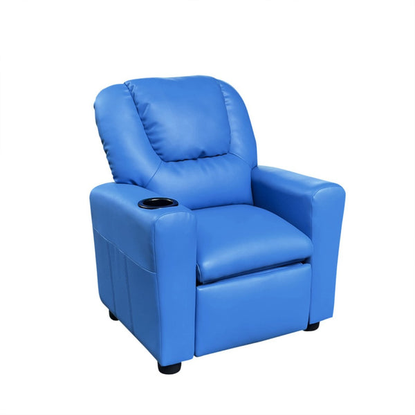 English Elm Carisa Youth Pu Leather Recliner Chair with Cupholder for Playroom or Bedroom Blue B2749P413219
