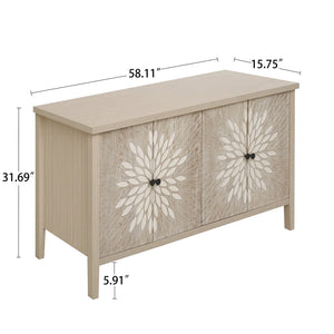 English Elm Sideboard Elegant Floral Handle Buffet Cabinet with 4 Doors, Adjustable Shelves & Reinforced Feet for Dining Room Storage Natural W688P232756