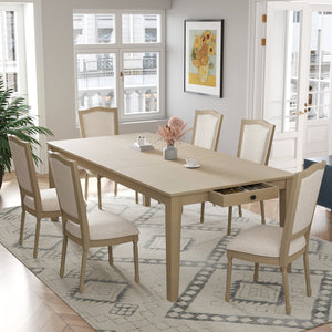 English Elm TOPMAX Rustic 7-Piece Solid Wood Extendable Dining Set with 18" Removable Leaf, 6 Upholstered Chairs, 2 Drawers Natural SP000078AAN