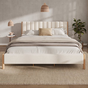 English Elm Christopher Knight Home® - California King Boucle Bed Frame with Thick Padded Headboard, Solid Wood Legs, No Box Spring Needed N757P322702K