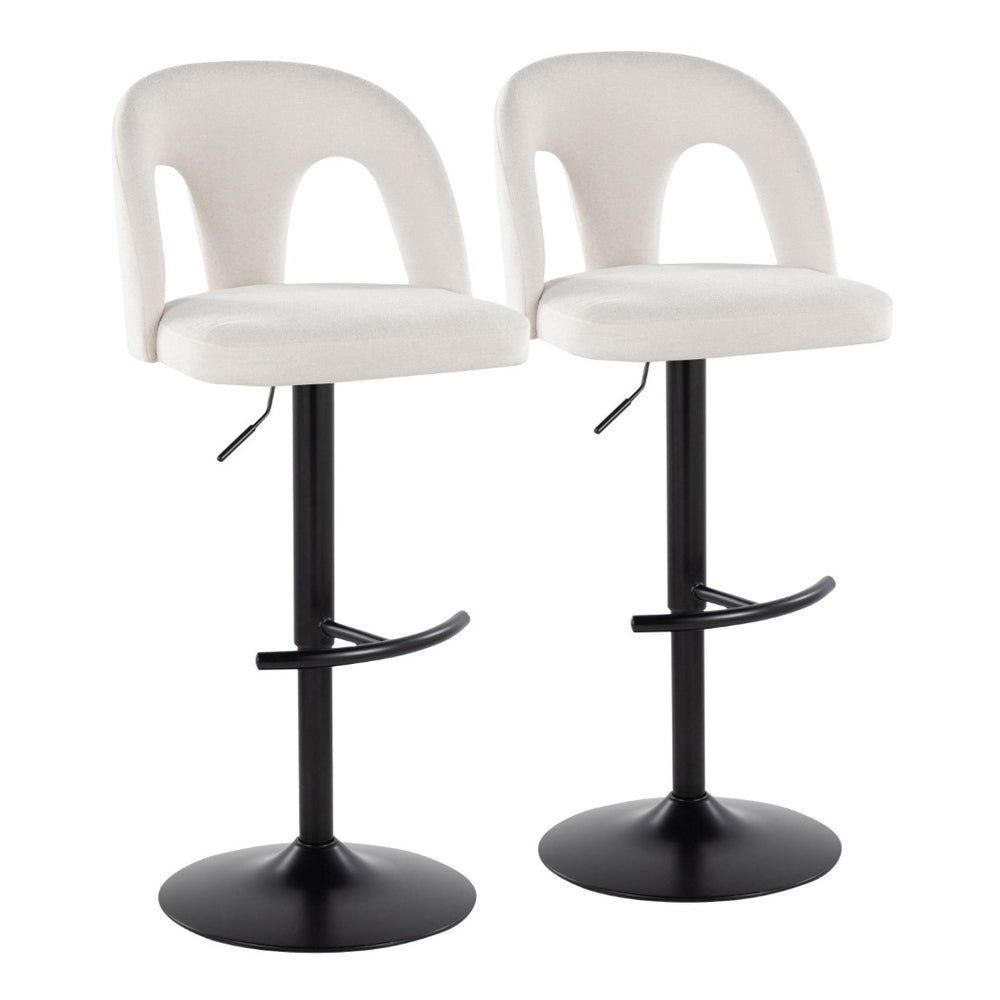 English Elm Adjustable Swivel Barstools Set of 2 White Upholstered Seats Black Metal Frame B202S02160