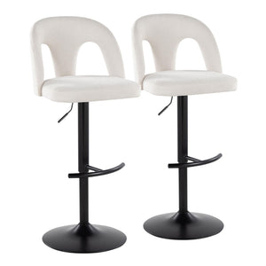 English Elm Adjustable Swivel Barstools Set of 2 White Upholstered Seats Black Metal Frame B202S02160