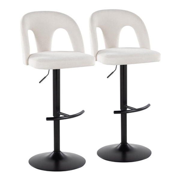 English Elm Adjustable Swivel Barstools Set of 2 White Upholstered Seats Black Metal Frame B202S02160