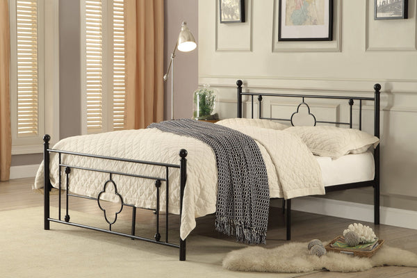 English Elm 1pc Morris Full Platform Bed Black Metal Frame with Ball Finials & Quatrefoil Design, 56"x77.75" B011P207843