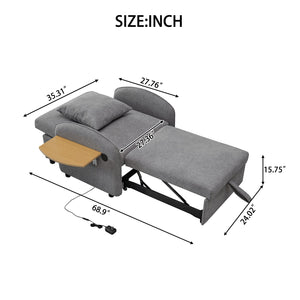 English Elm Convertible Single Chair Bed with Foldable Computer Desk, USB Charging, 3-in-1 Recliner to Bed Comfort Gray W2941P325532
