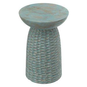 English Elm Boyd Hand-carved Solid Mango Wood Accent Table with White Finish for Modern Living Teal B136P414665