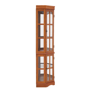 English Elm Corner Curio Cabinet with 5 Shelves and Built-In Lighting, Glass Display Case for Home Décor and Collectibles, Space-Saving Corner Accent (47x21x10.75) Oak W1693P183979
