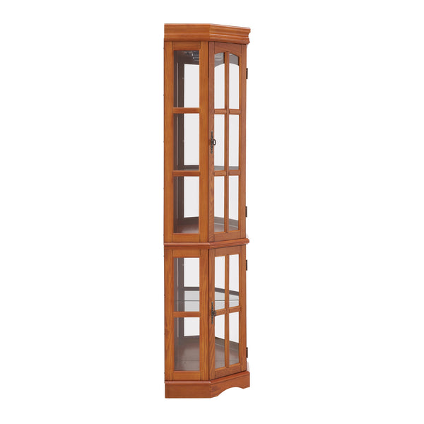 English Elm Corner Curio Cabinet with 5 Shelves and Built-In Lighting, Glass Display Case for Home Décor and Collectibles, Space-Saving Corner Accent (47x21x10.75) Oak W1693P183979