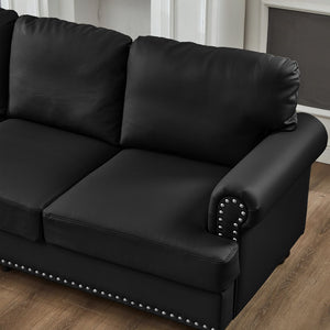 English Elm Modern Classic Living Room 2+3 Seater Sofa Set with Nailhead Trim, Removable Covers, Coil Springs, Hidden Storage Black W1097S00179