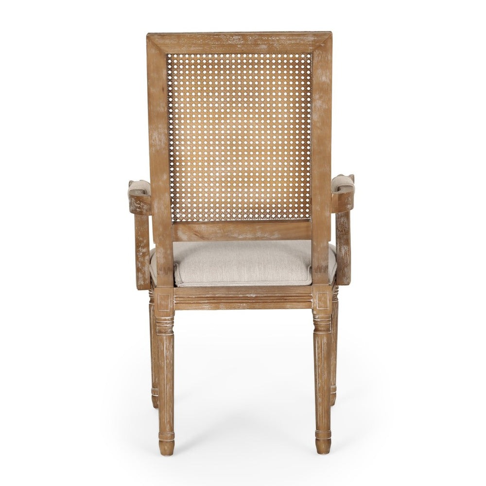 English Elm Dining Chairs Set of 2 Cane Back Rubberwood Armchair French Country Upholstered Seat N769P433301M