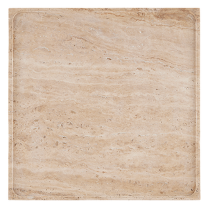 Boyles Travertine Tray with Unique Pitting and Forged Iron Base - Modern Natural Home Accent