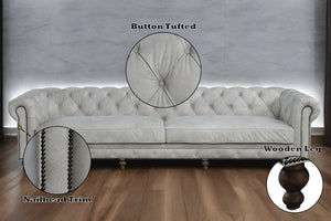English Elm Ofer Vintage Antique White Top Grain Leather Sofa with Button Tufting, Nailhead Trim, Removable Covers B2726P407628