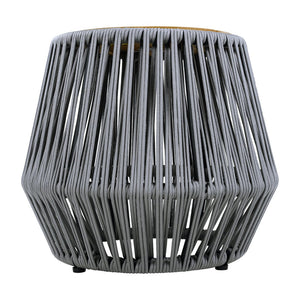 English Elm Acacia Wood Round Side Table Handwoven Rope Base Outdoor Coastal Boho Accent N770P380264G